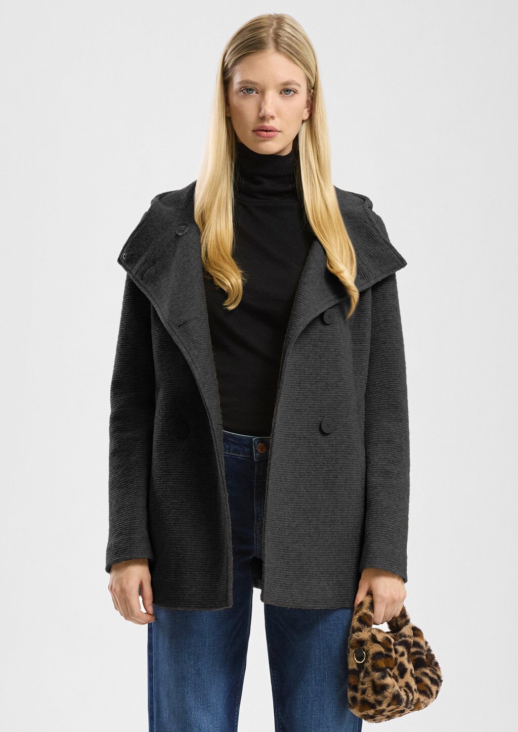 Kurzmantel in Wolloptik mit Kapuze