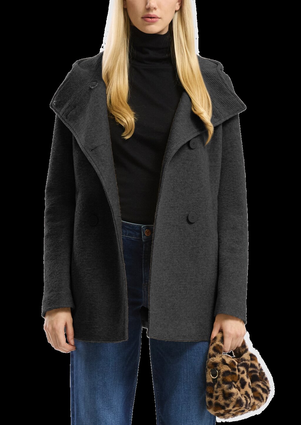 Kurzmantel in Wolloptik mit Kapuze