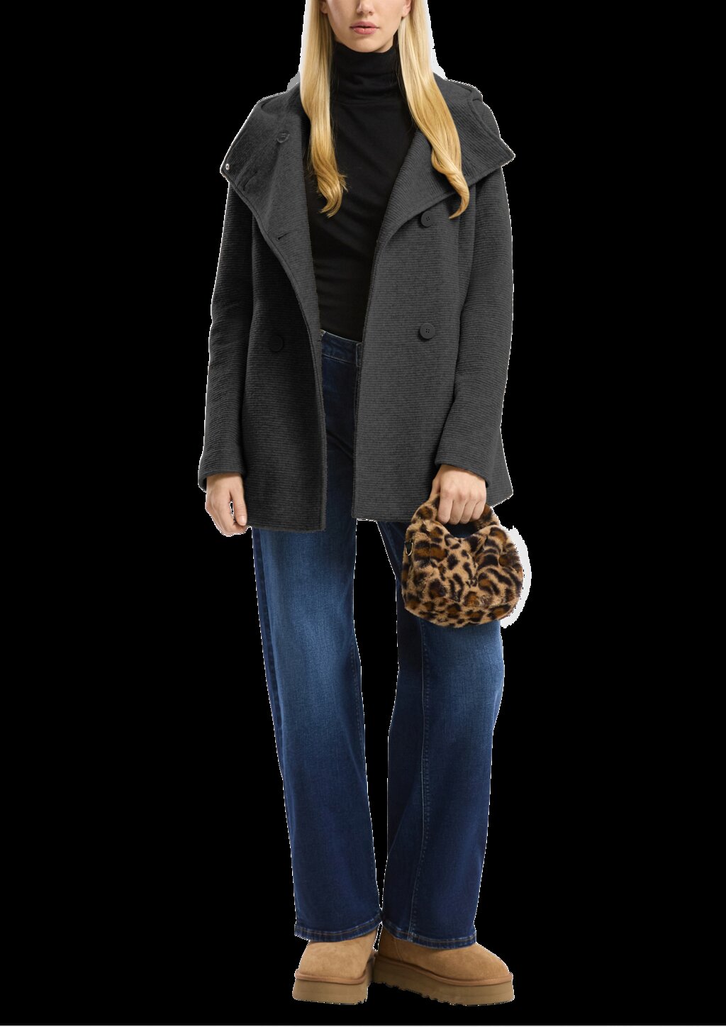 Kurzmantel in Wolloptik mit Kapuze