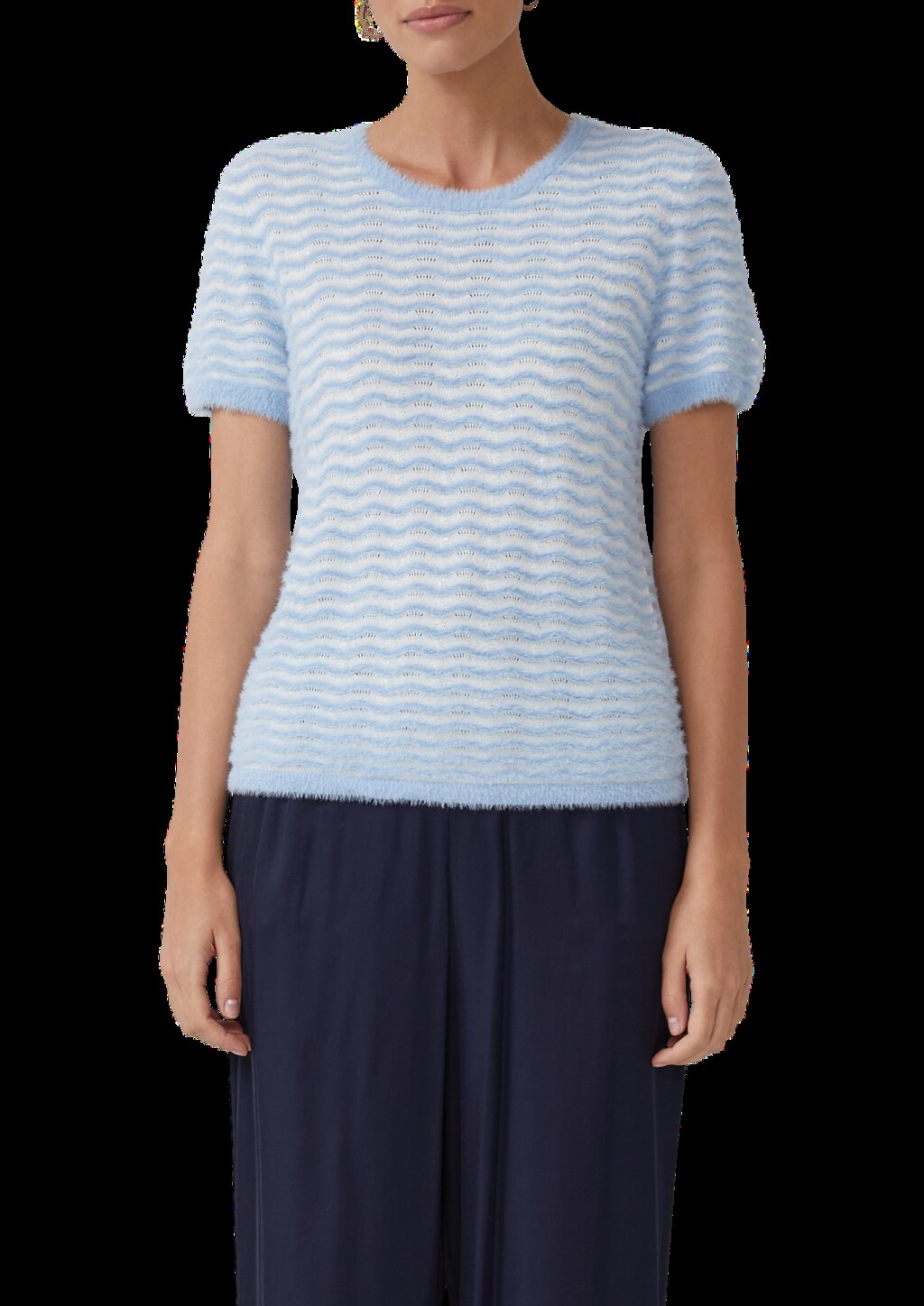 Kuscheliger Kurzarm-Pullover mit Wellenstrickmuster und Pailletten