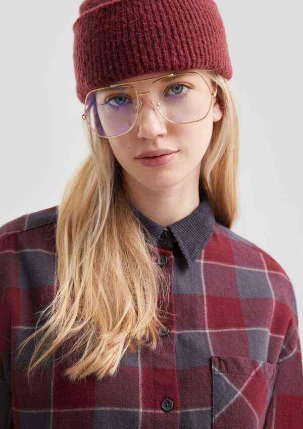 Flanell-Karobluse mit Cordkragen