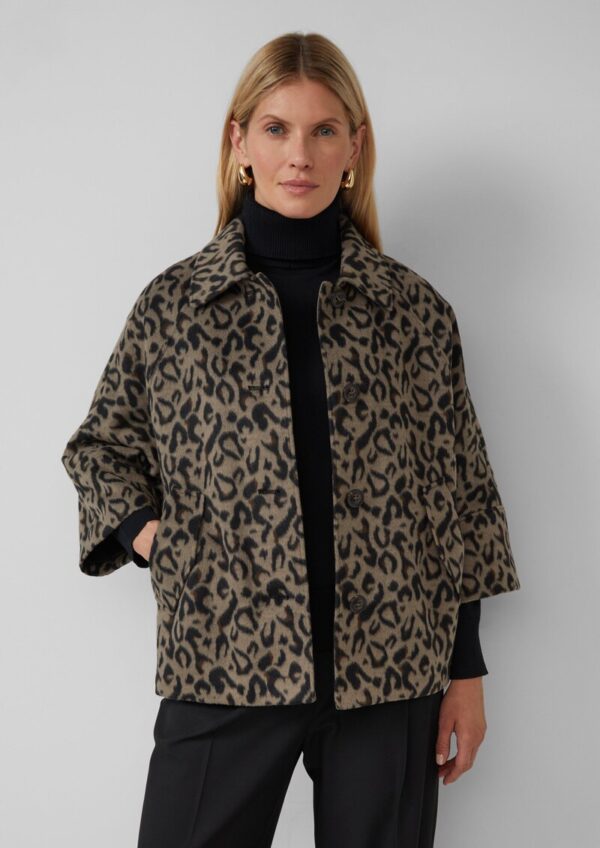 Wattierte Cape-Jacke mit Leo-Print