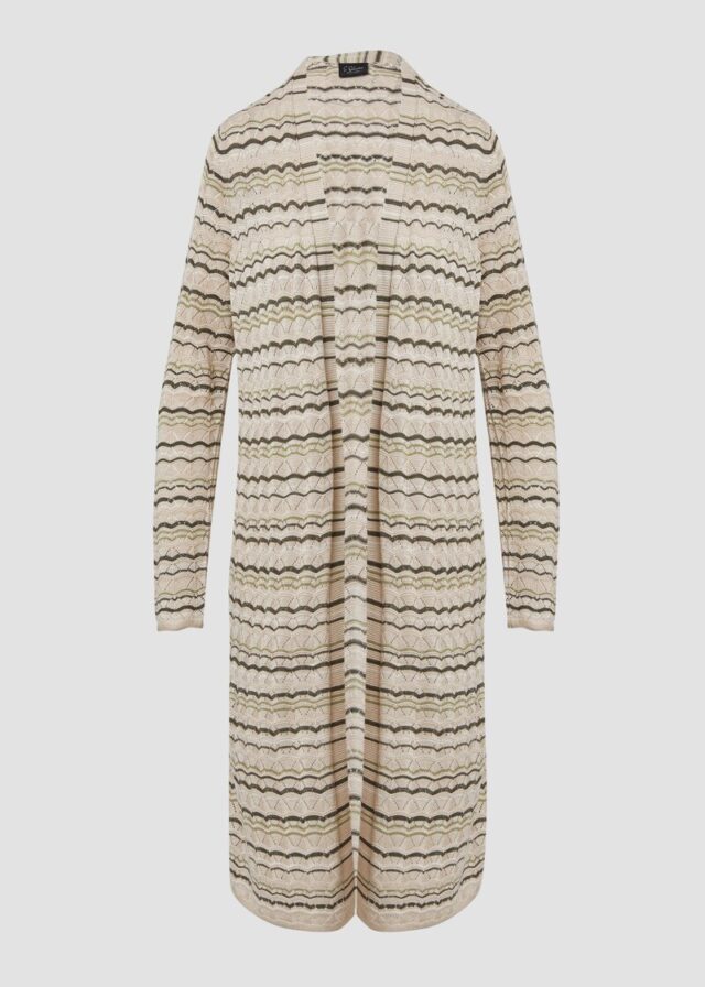 Langer Cardigan mit Ajourmuster und Glitzergarn