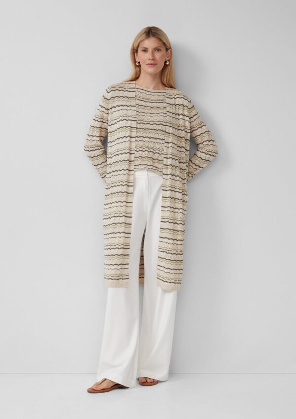 Langer Cardigan mit Ajourmuster und Glitzergarn