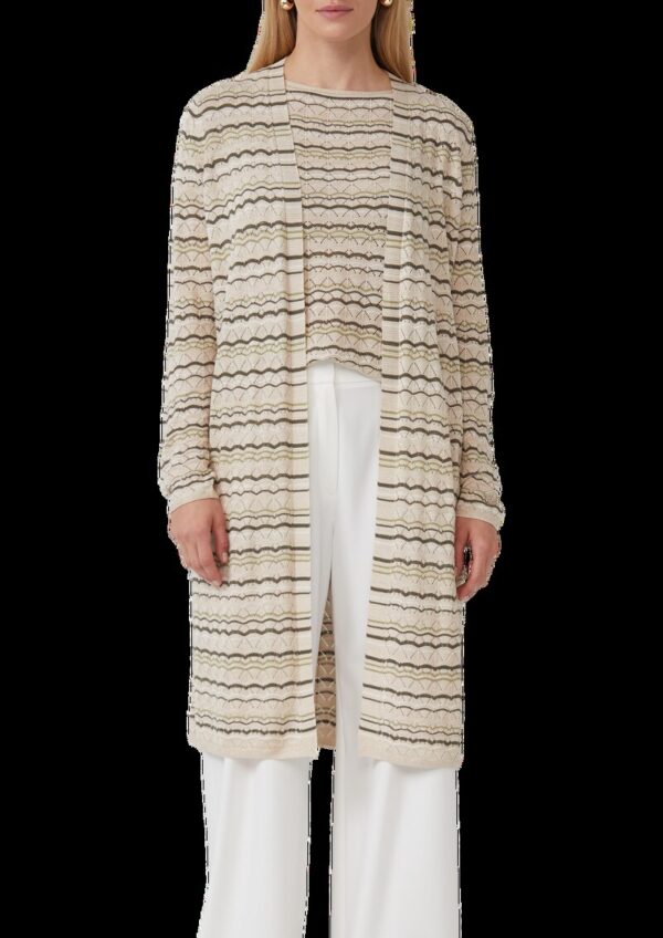 Langer Cardigan mit Ajourmuster und Glitzergarn