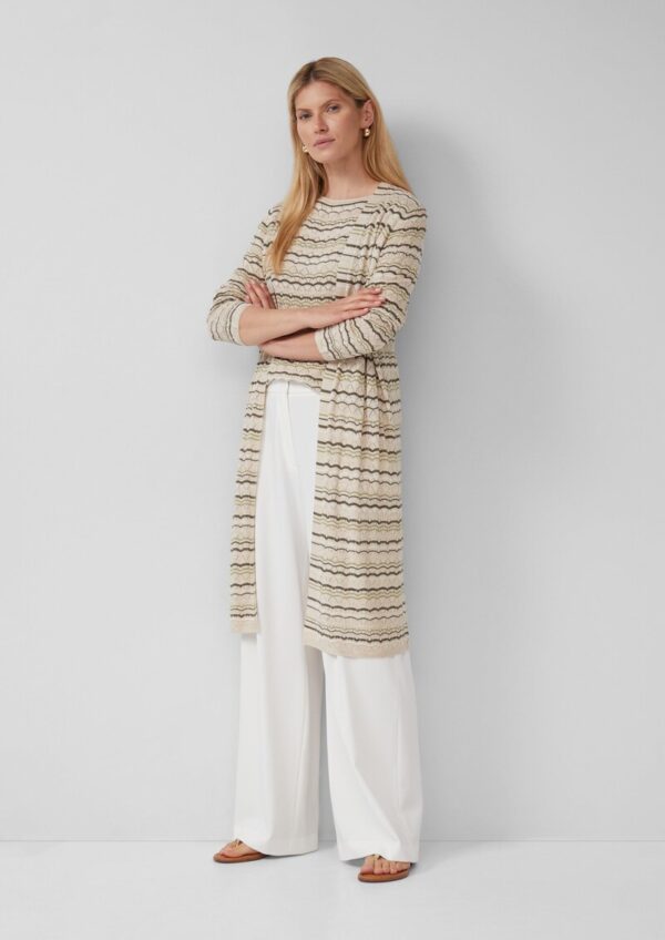 Langer Cardigan mit Ajourmuster und Glitzergarn