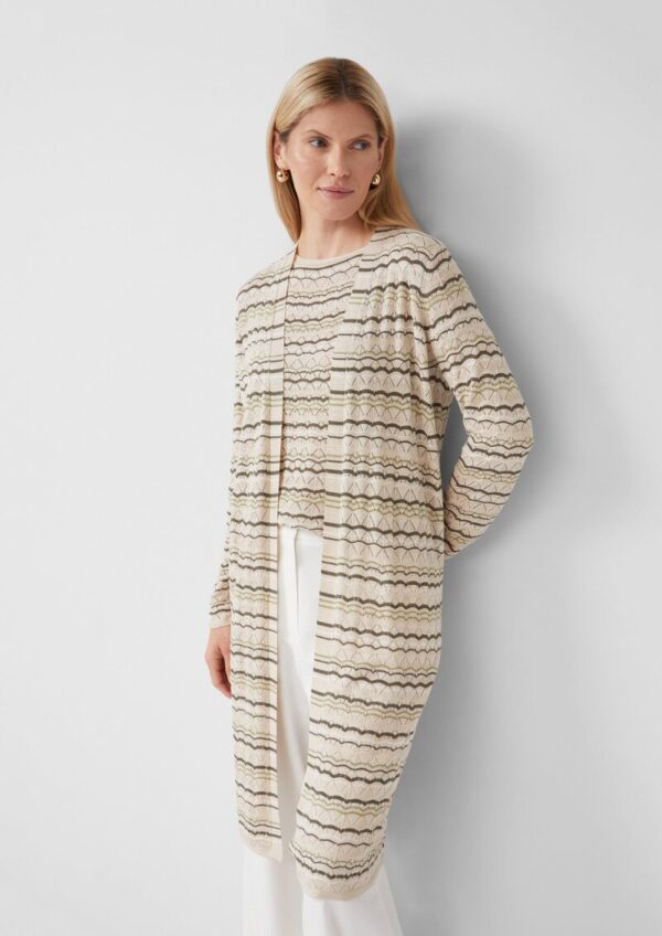 Langer Cardigan mit Ajourmuster und Glitzergarn