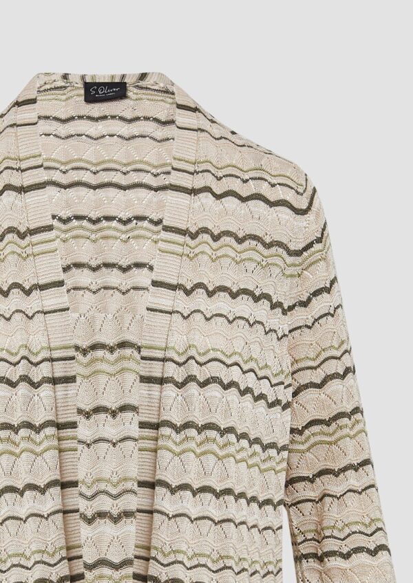 Langer Cardigan mit Ajourmuster und Glitzergarn