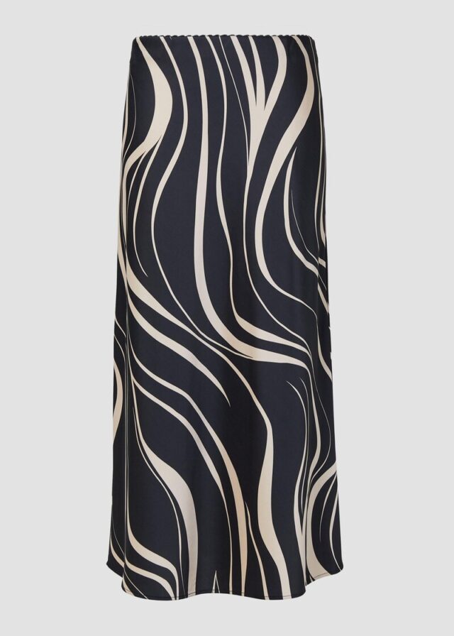 Satinierter Midirock mit Elastikbund und All-over-Print