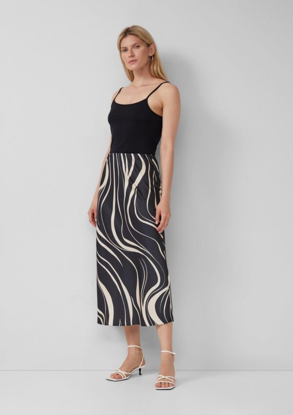 Satinierter Midirock mit Elastikbund und All-over-Print