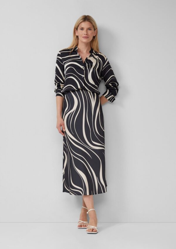 Satinierter Midirock mit Elastikbund und All-over-Print