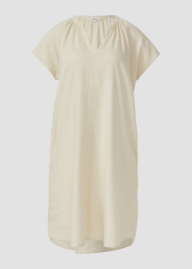 Midi-Kleid aus Leinenmix mit Eingrifftaschen