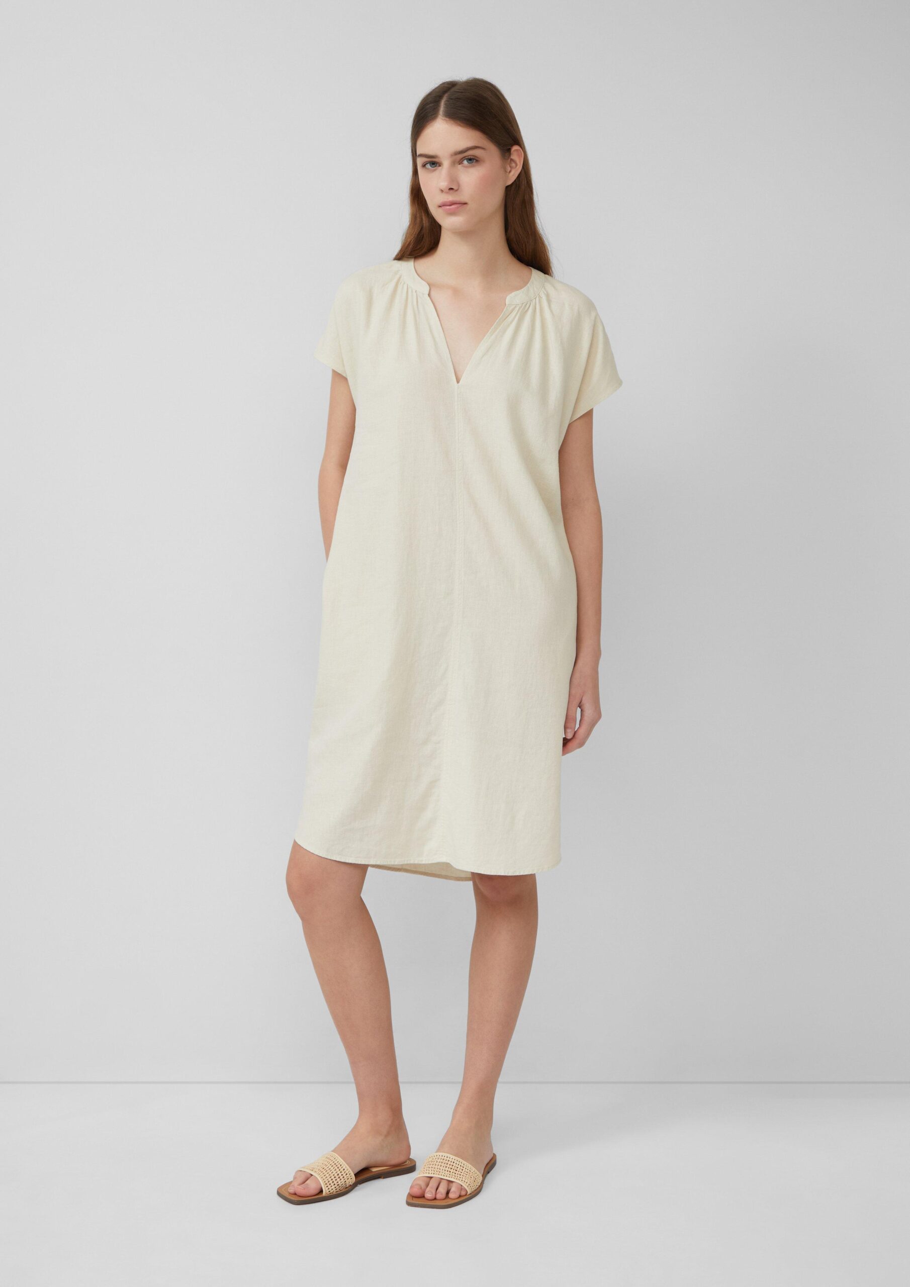 Midi-Kleid aus Leinenmix mit Eingrifftaschen