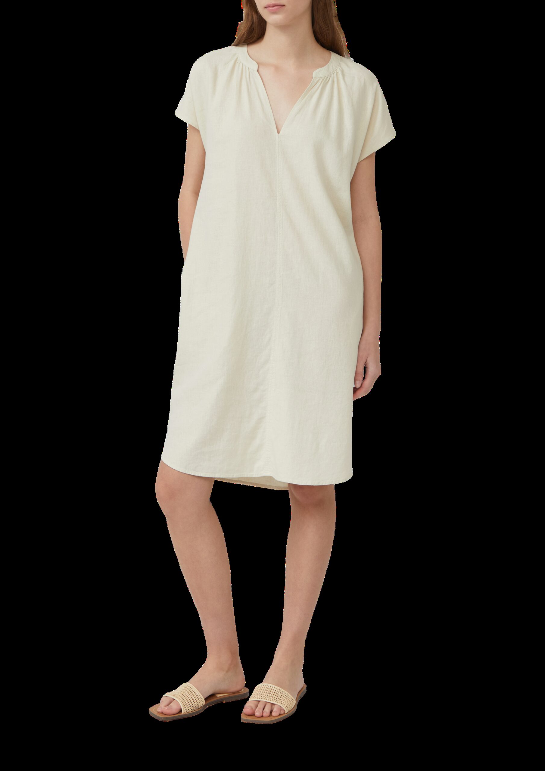 Midi-Kleid aus Leinenmix mit Eingrifftaschen