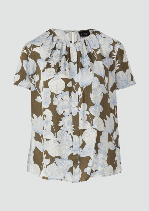 Satinbluse im Slim Fit mit Raffung und All-over-Print