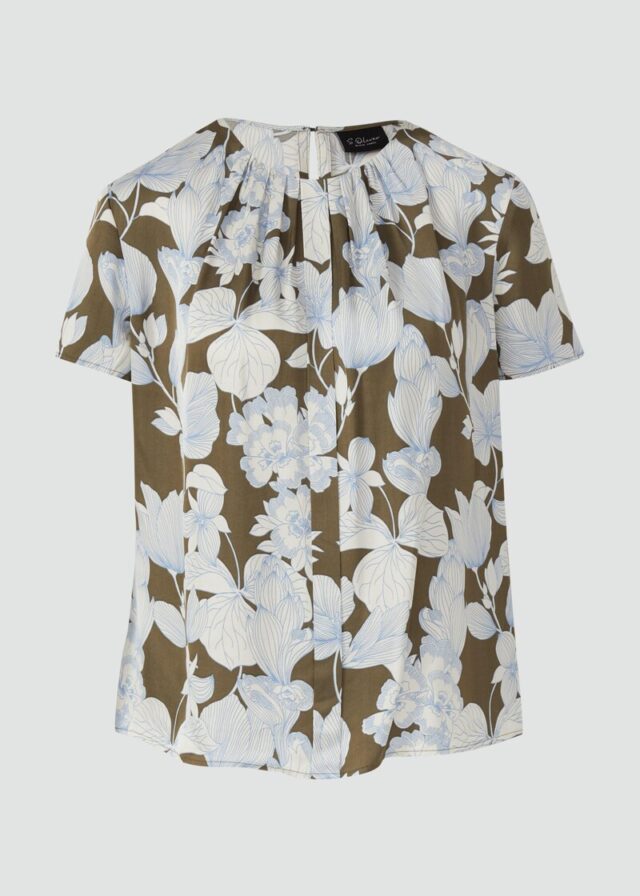 Satinbluse im Slim Fit mit Raffung und All-over-Print