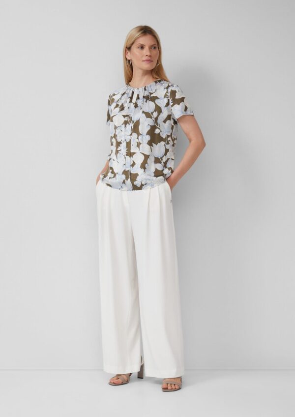 Satinbluse im Slim Fit mit Raffung und All-over-Print