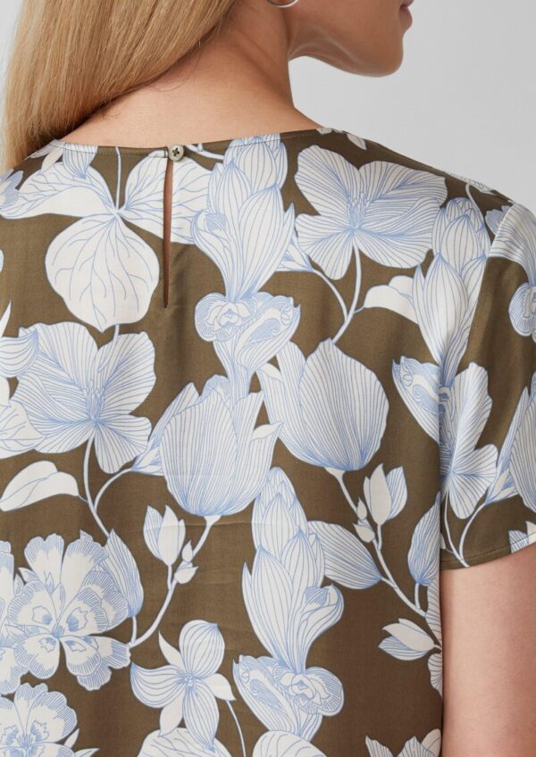 Satinbluse im Slim Fit mit Raffung und All-over-Print