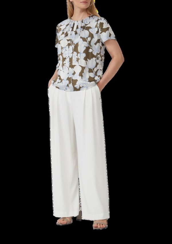 Satinbluse im Slim Fit mit Raffung und All-over-Print