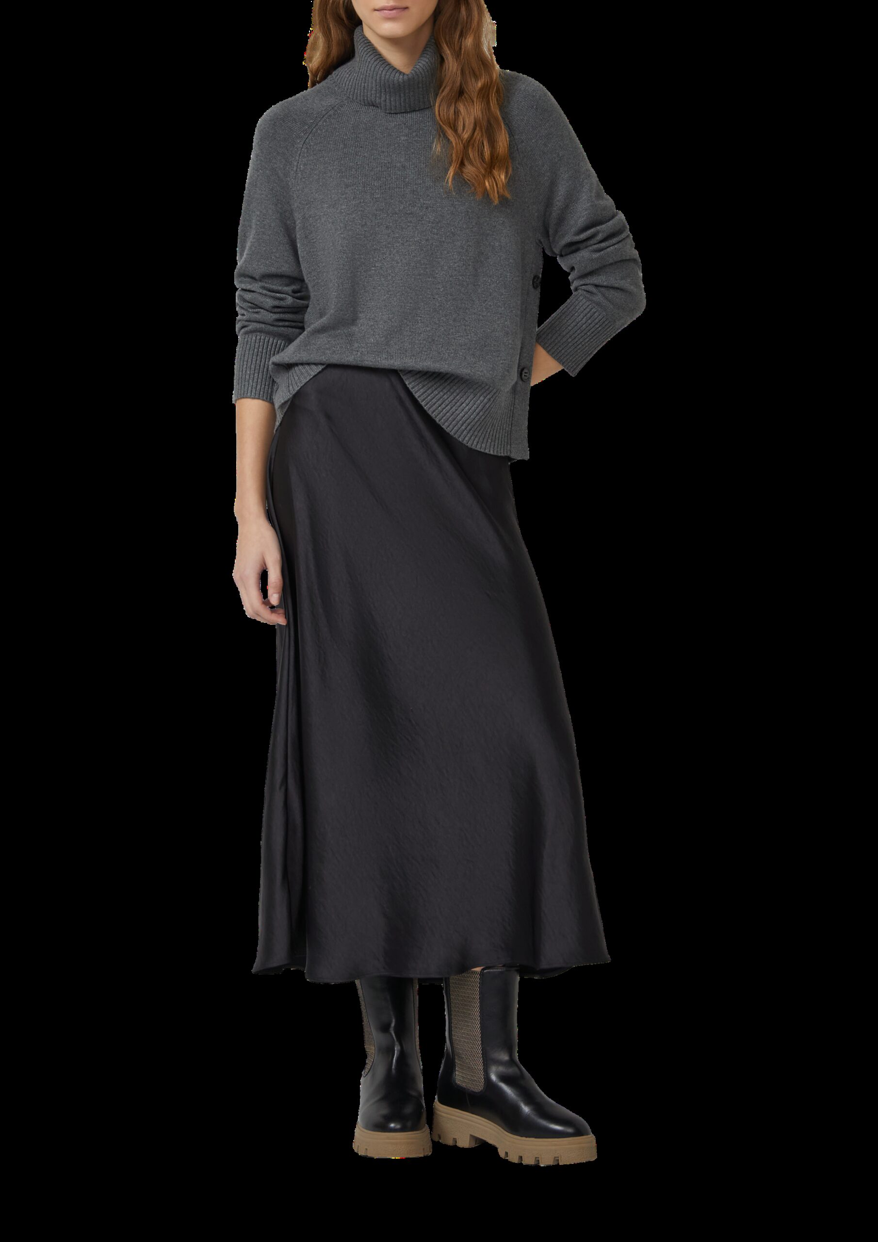 Rollkragenpullover mit seitlichem Knopf-Detail