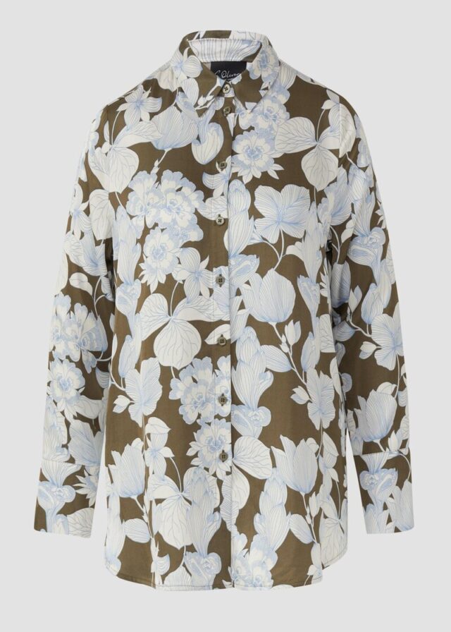 Satinbluse mit floralem All-over-Print