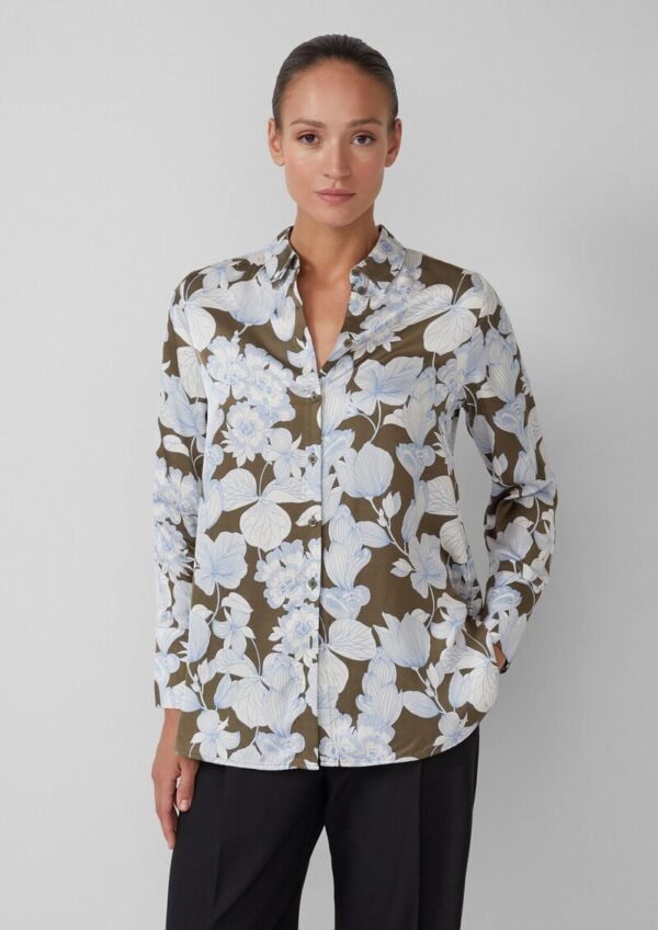 Satinbluse mit floralem All-over-Print