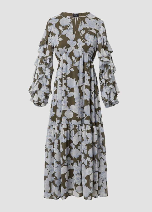 Maxikleid mit Volants und All-over-Print