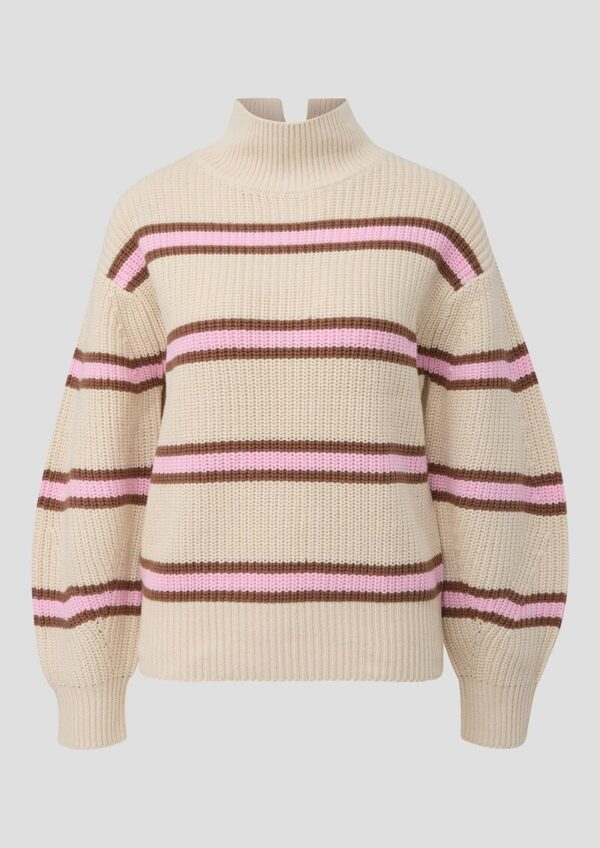 Gestreifter Grobstrickpullover mit Stehkragen
