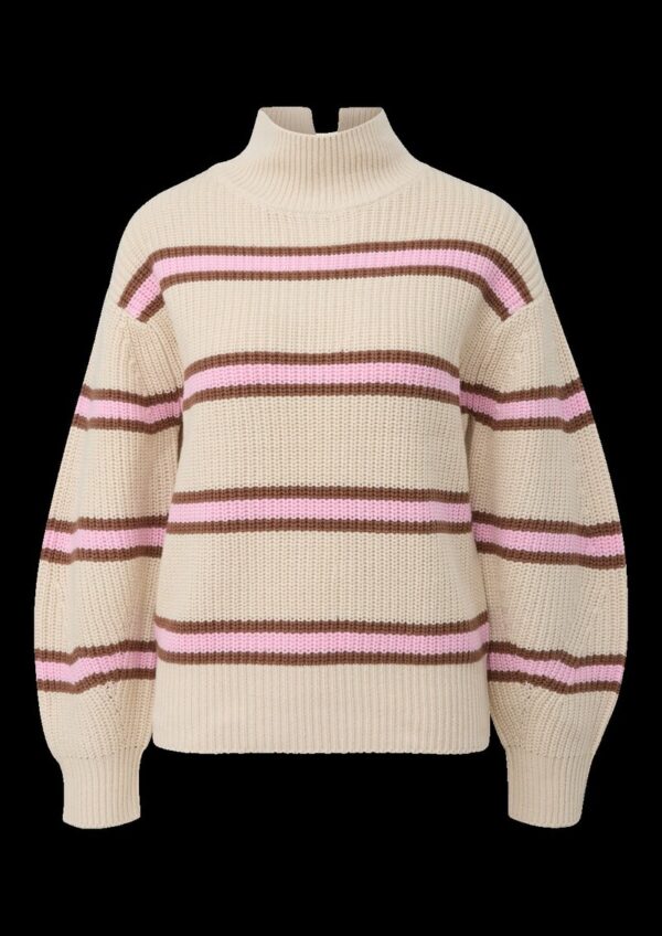 Gestreifter Grobstrickpullover mit Stehkragen