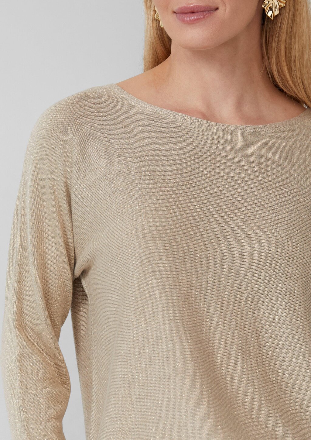 Strickpullover mit Glitzergarn und 3/4-Fledermausärmeln