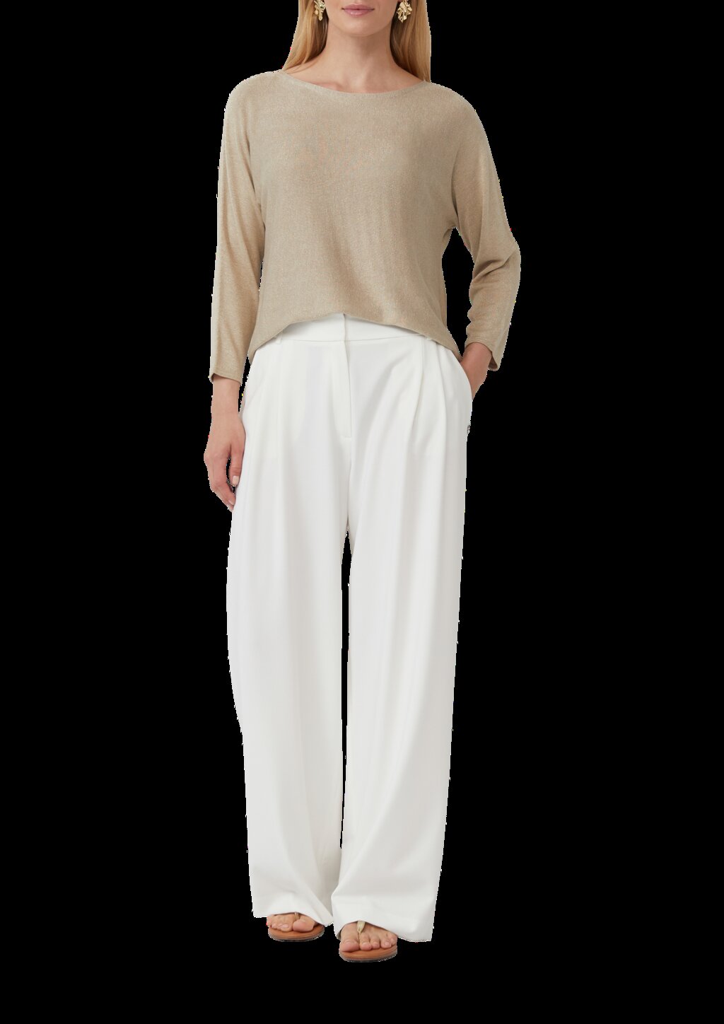 Strickpullover mit Glitzergarn und 3/4-Fledermausärmeln