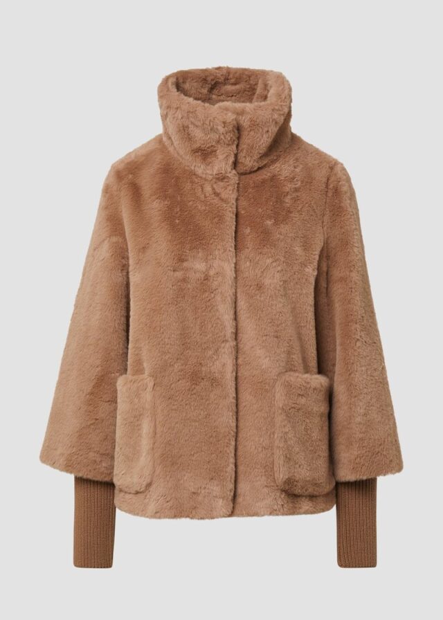 Teddyplüsch-Jacke mit Rippbünchen