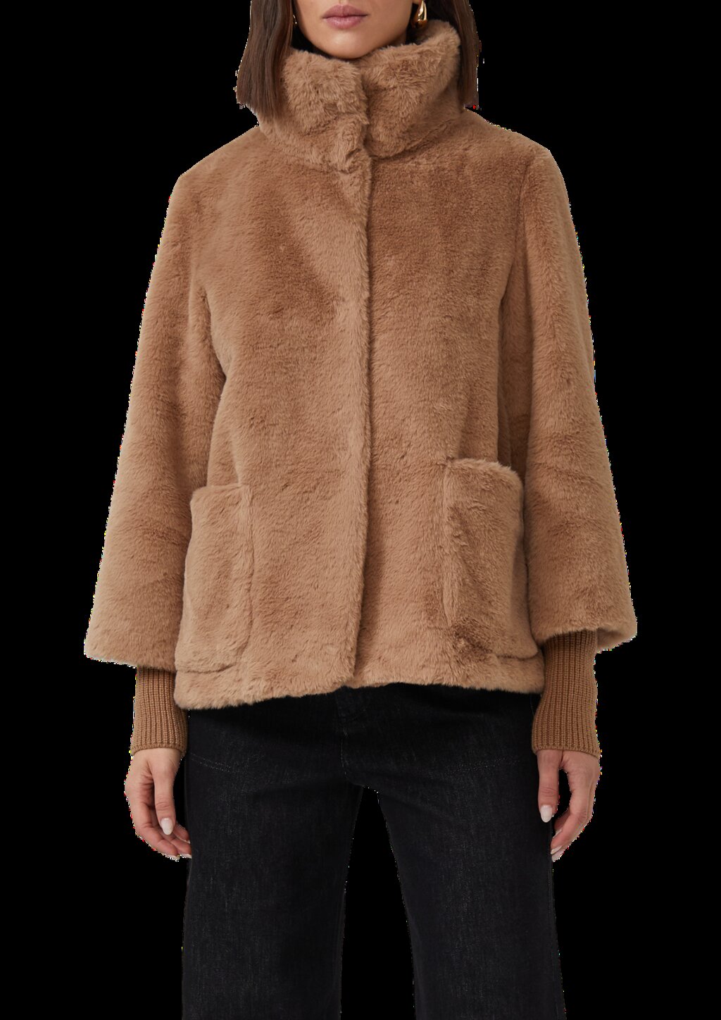 Teddyplüsch-Jacke mit Rippbünchen