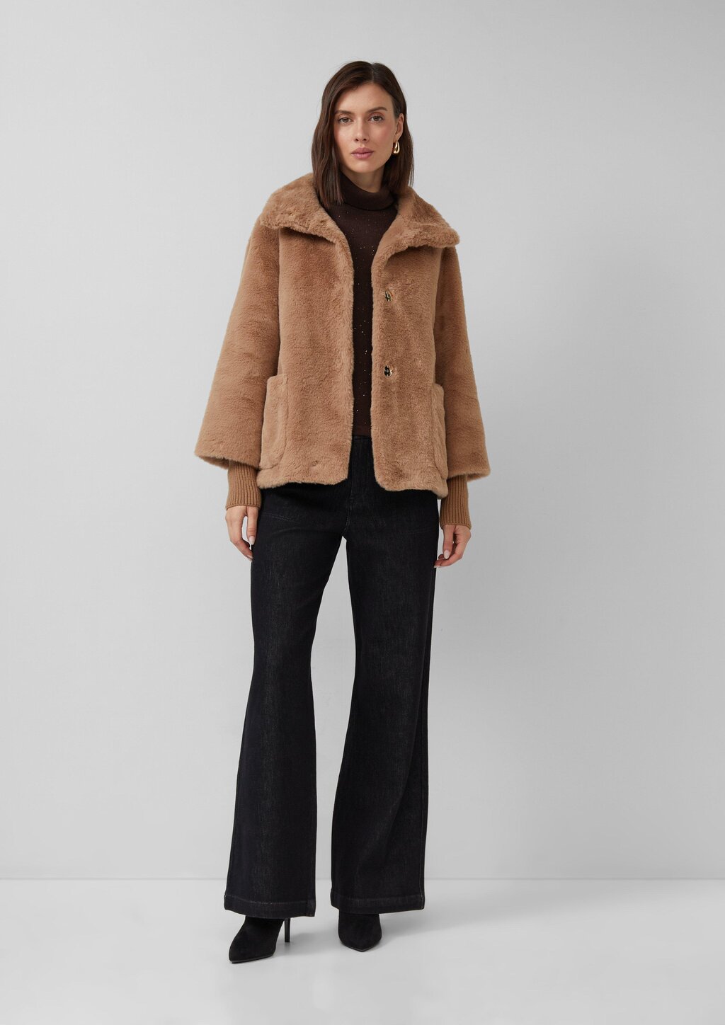 Teddyplüsch-Jacke mit Rippbünchen