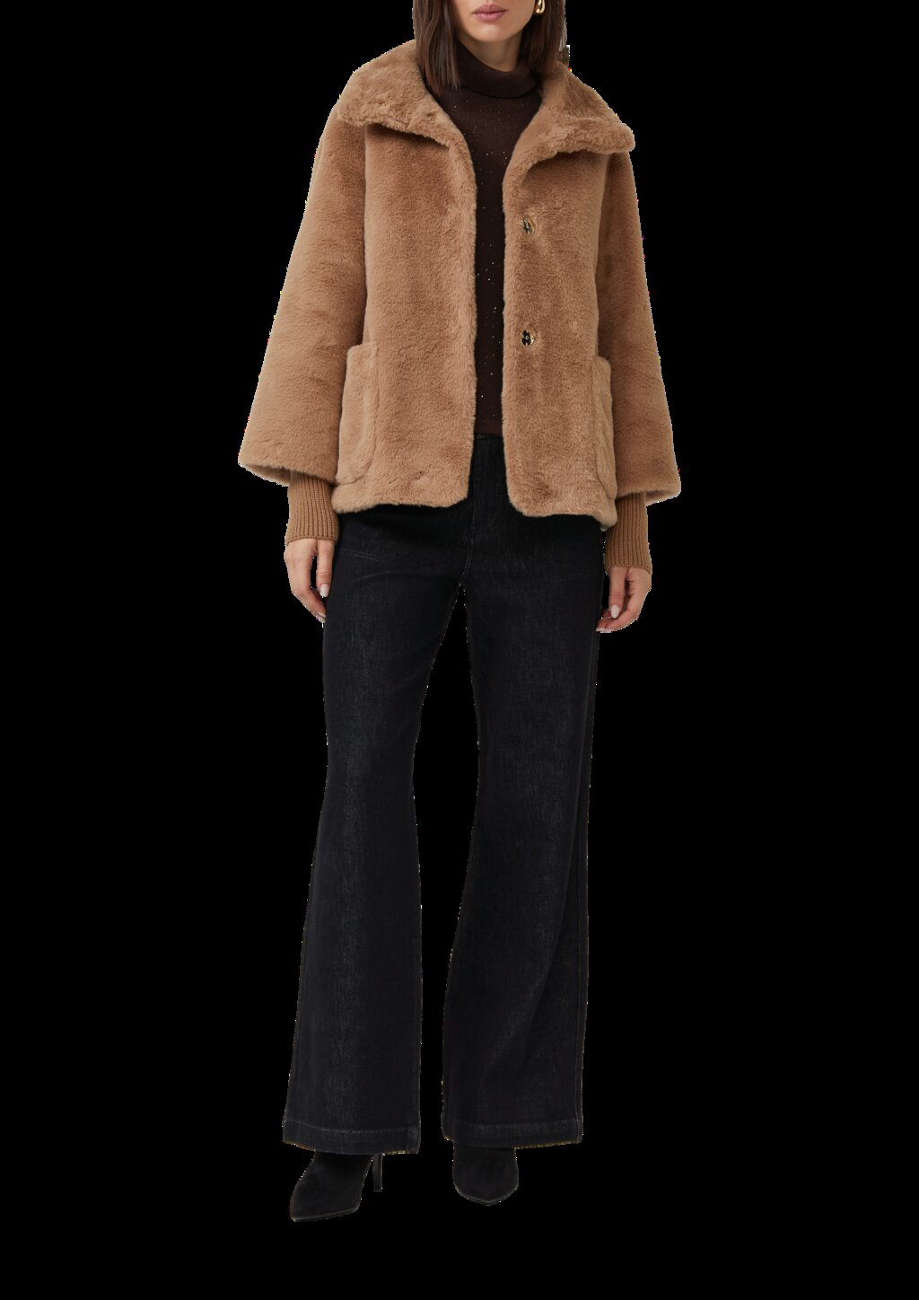 Teddyplüsch-Jacke mit Rippbünchen