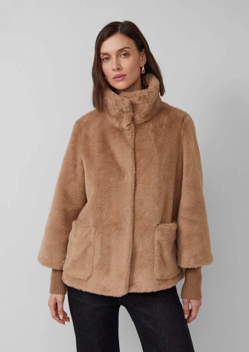 Teddyplüsch-Jacke mit Rippbünchen