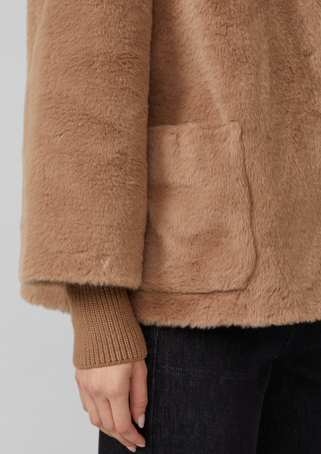 Teddyplüsch-Jacke mit Rippbünchen
