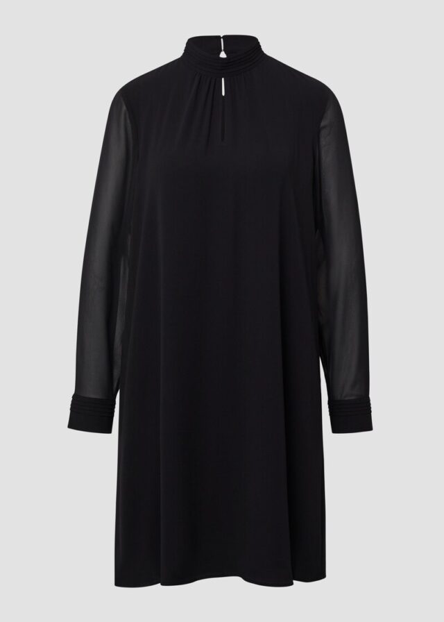 Midikleid mit transparenten Ärmeln und Schlitz am Ausschnitt