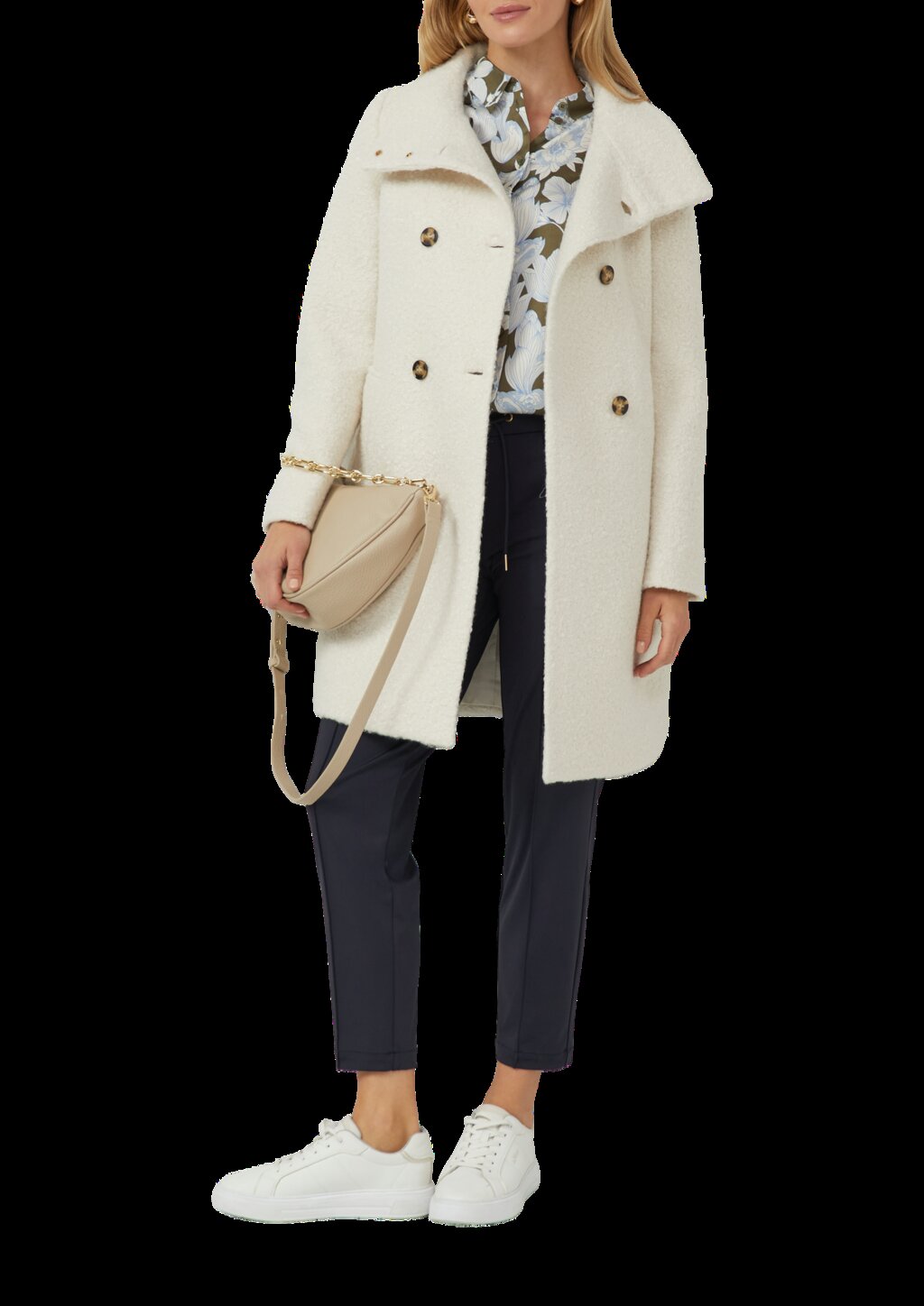 Gefütterter Bouclé-Mantel mit Stehkragen