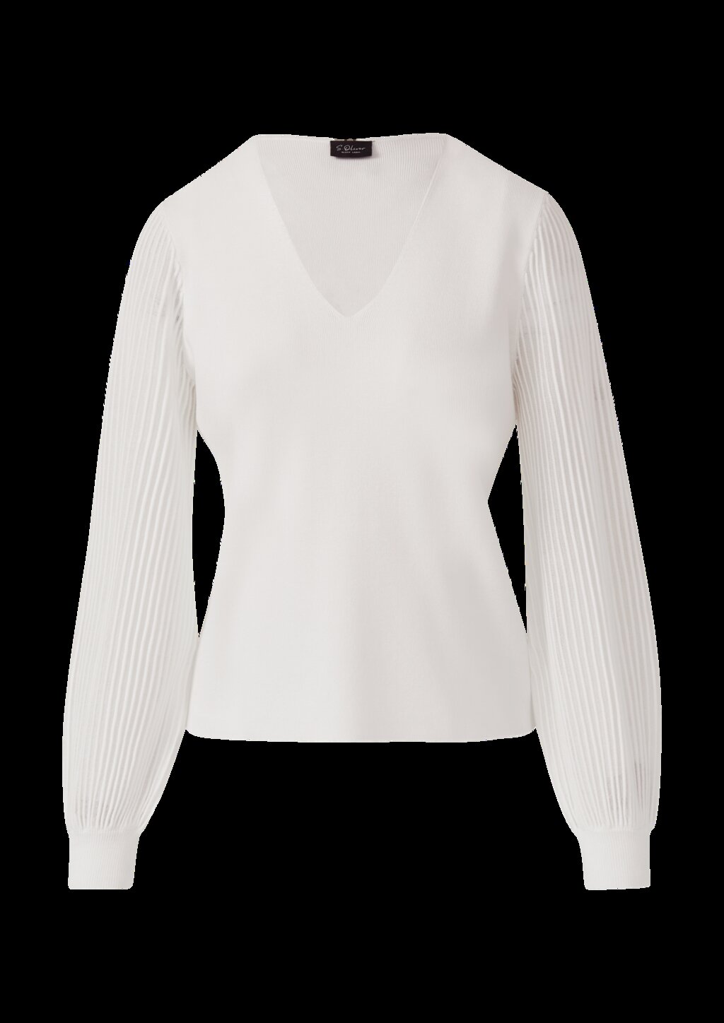 Feinstrickpullover mit V-Ausschnitt und semitransparenten Ärmeln