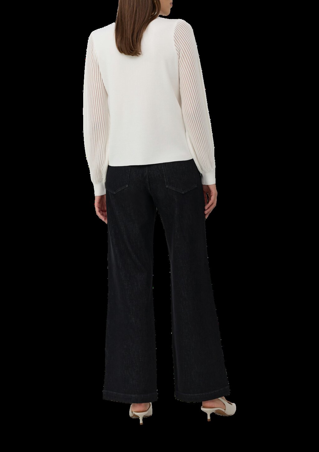 Feinstrickpullover mit V-Ausschnitt und semitransparenten Ärmeln