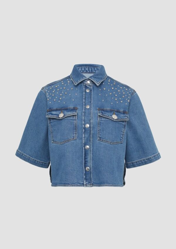 Jeansjacke mit kurzen Ärmeln und Nieten-Details