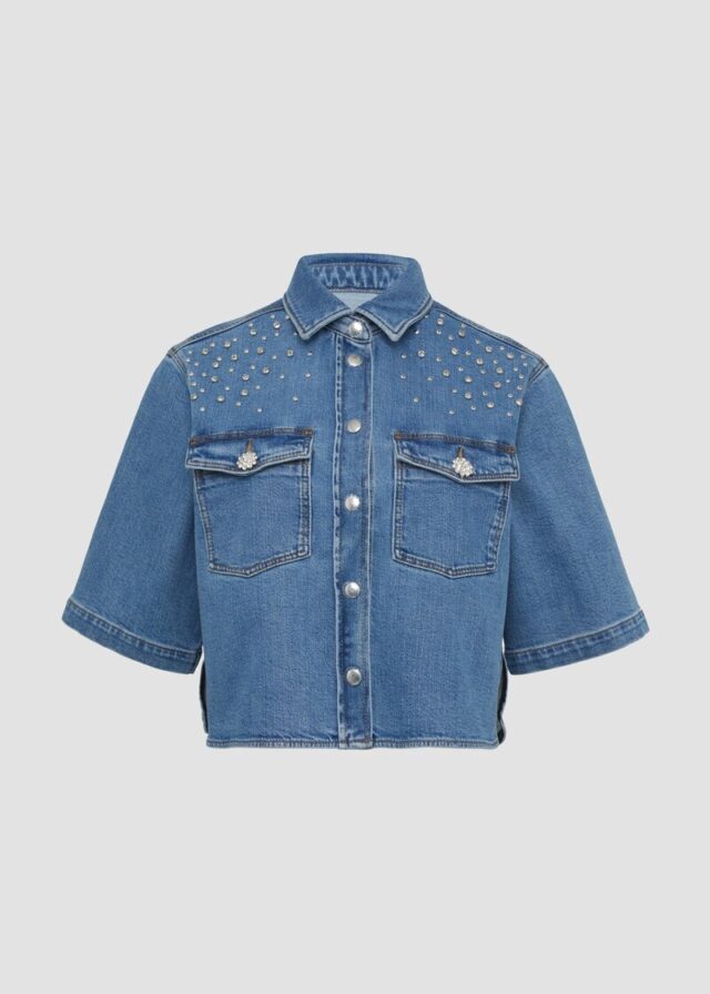 Jeansjacke mit kurzen Ärmeln und Nieten-Details