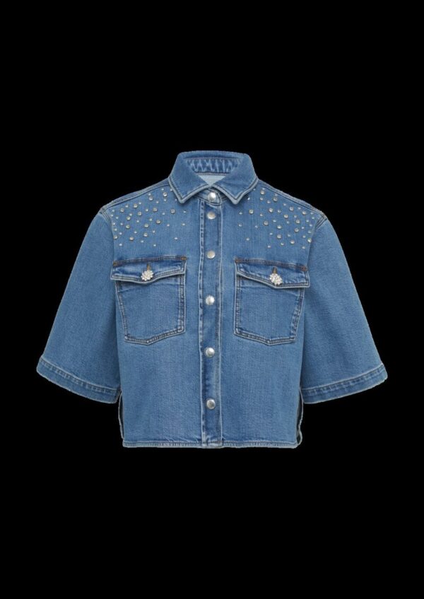 Jeansjacke mit kurzen Ärmeln und Nieten-Details