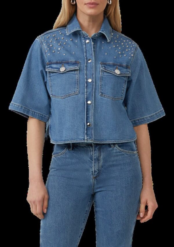 Jeansjacke mit kurzen Ärmeln und Nieten-Details