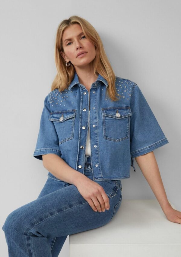 Jeansjacke mit kurzen Ärmeln und Nieten-Details