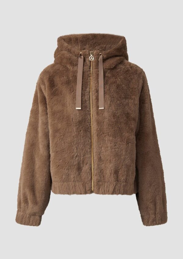 Kapuzenjacke aus Fellimitat mit elastischem Saum