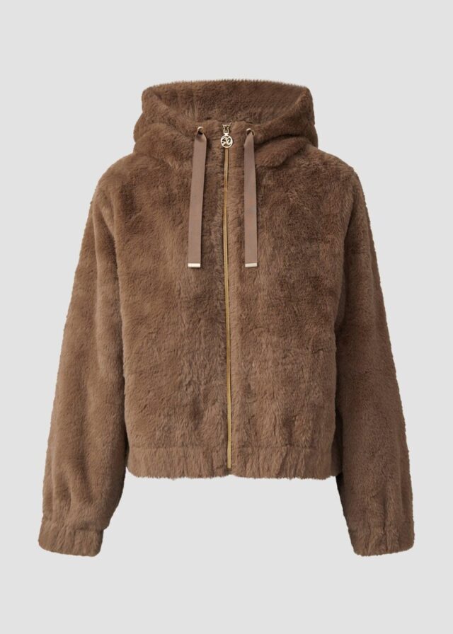 Kapuzenjacke aus Fellimitat mit elastischem Saum