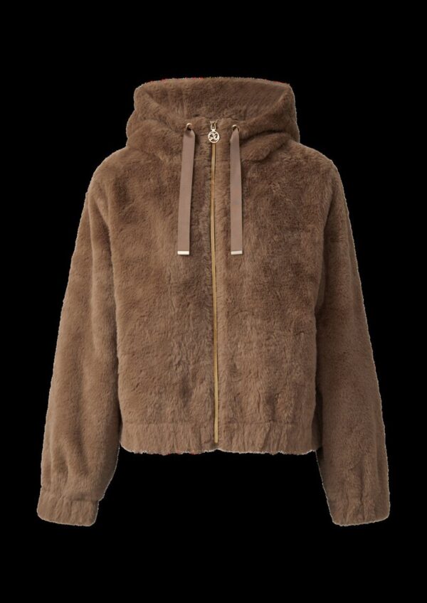 Kapuzenjacke aus Fellimitat mit elastischem Saum