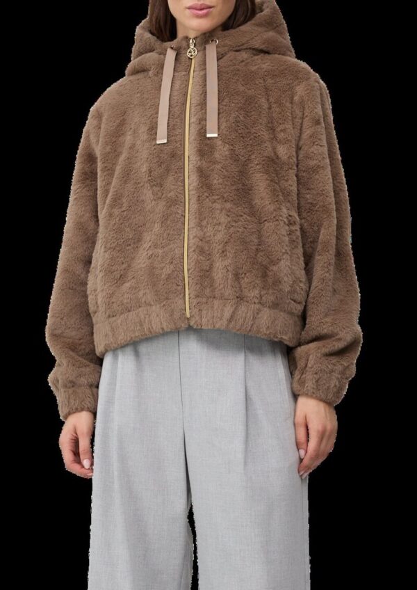 Kapuzenjacke aus Fellimitat mit elastischem Saum